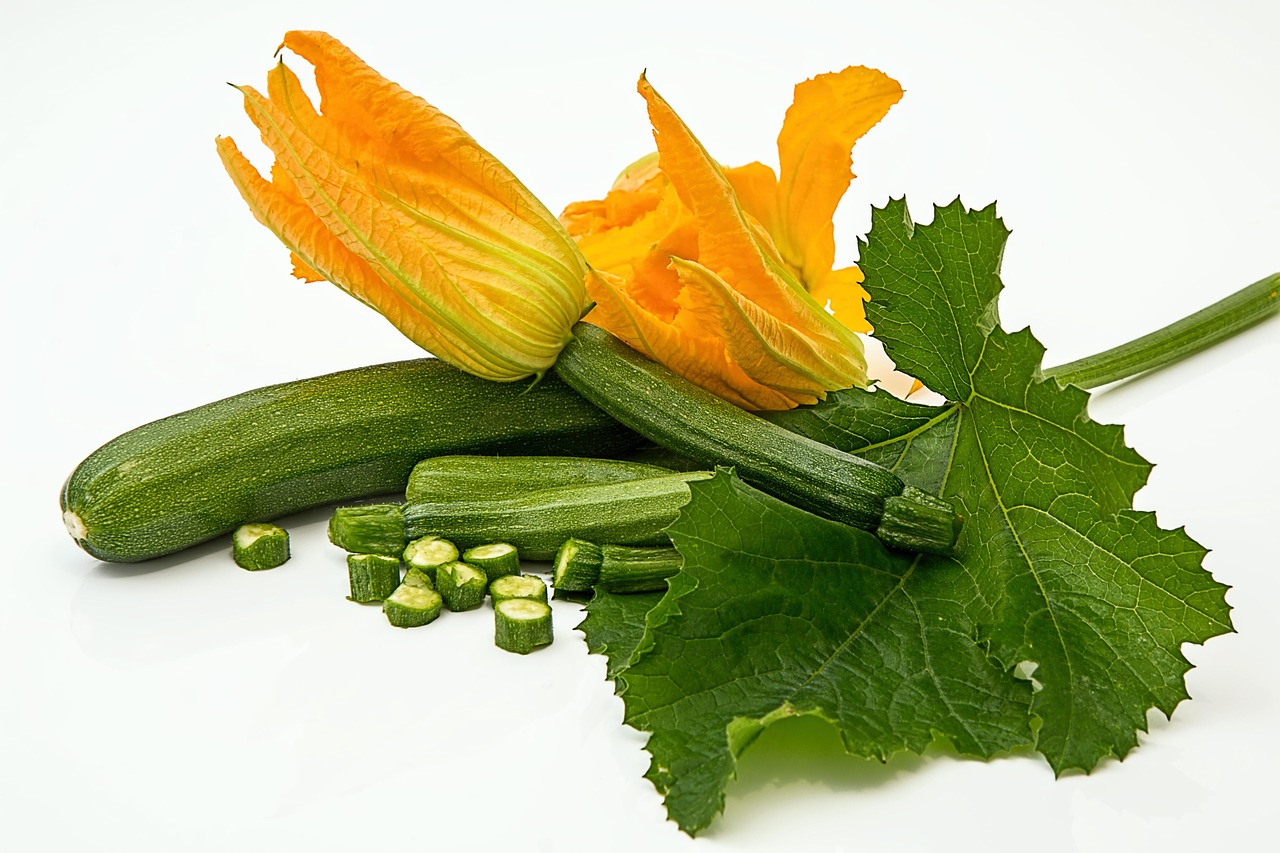 Zucchine verdi crescono in vaso con metodo di coltivazione efficace, circondate da foglie verdi.